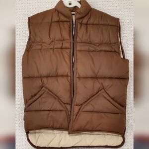 Stearns 80's Like New Nylon Puffer Insolated Western Zip-Up Vest, Brown, Mn Med.